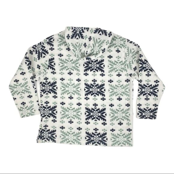 Vintage Lavon Fleece 1/4 Zip Hooded Pullover Snowflake Winter Nordic Print - Picture 3 of 3